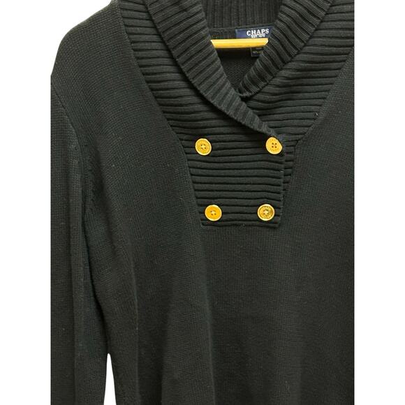 Chaps Black Shawl Collar Sweater‎ M Gold Accent Buttons - Picture 8 of 10